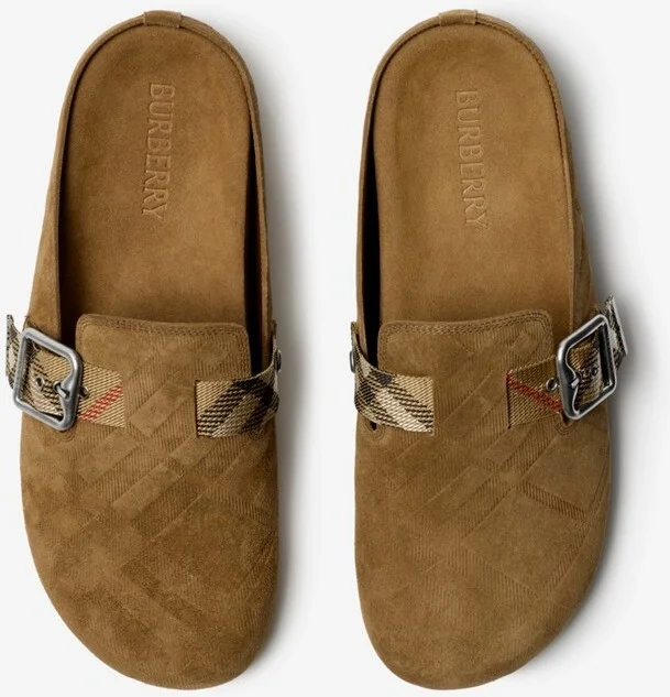 Burberry Check Suede Urchin Clogs Size: 35 - Image 5