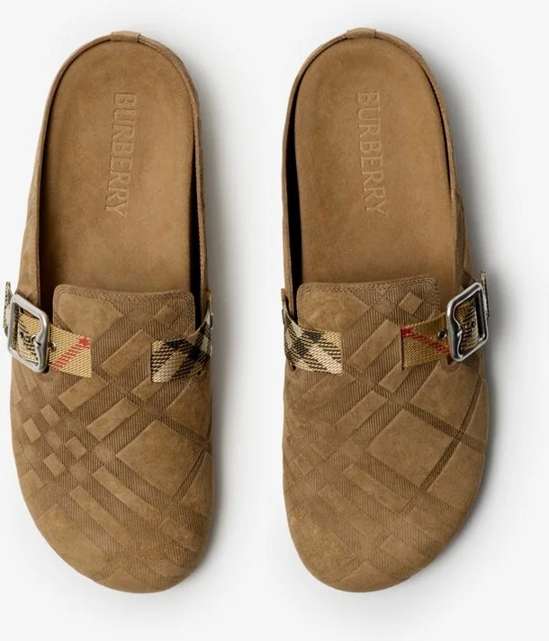 Burberry Check Suede Urchin Clogs Size: 45 - Image 5