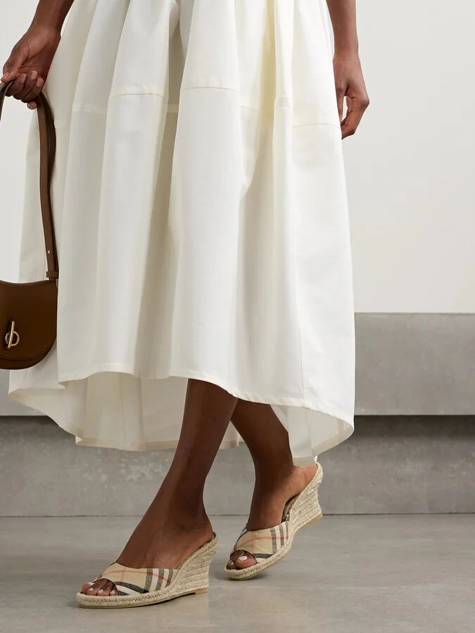 Burberry - Checked Canvas-jacquard Espadrille Wedge Mules - Neutrals - Image 2
