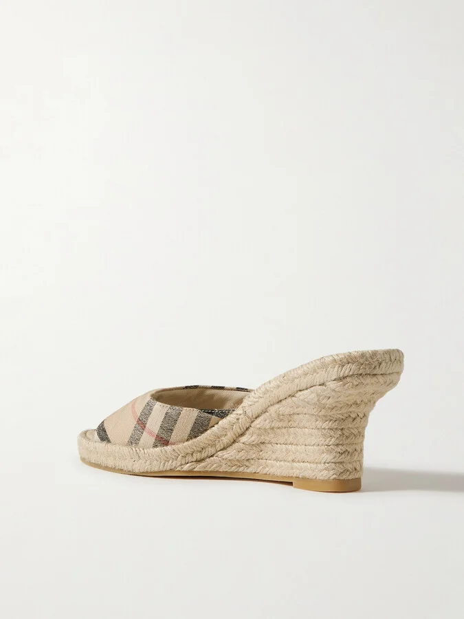 Burberry - Checked Canvas-jacquard Espadrille Wedge Mules - Neutrals - Image 3