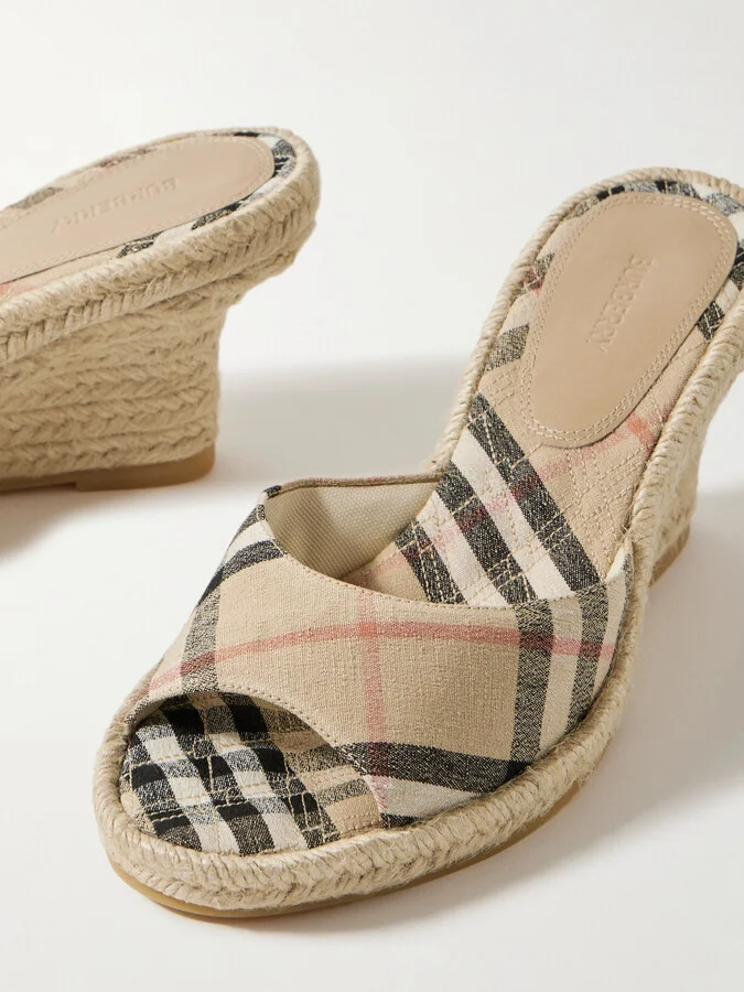 Burberry - Checked Canvas-jacquard Espadrille Wedge Mules - Neutrals - Image 4
