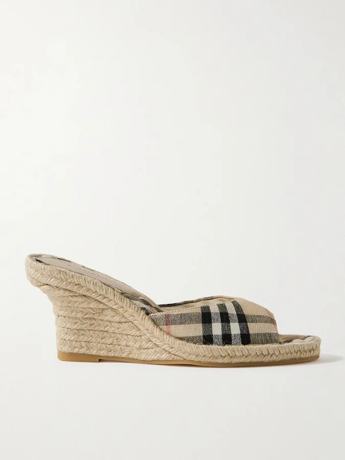 Burberry - Checked Canvas-jacquard Espadrille Wedge Mules - Neutrals
