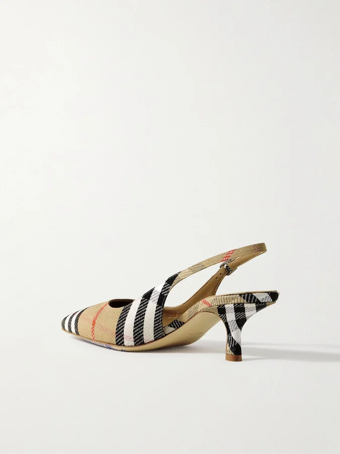 Burberry - Checked Canvas-jacquard Slingback Pumps - Neutrals - Image 3