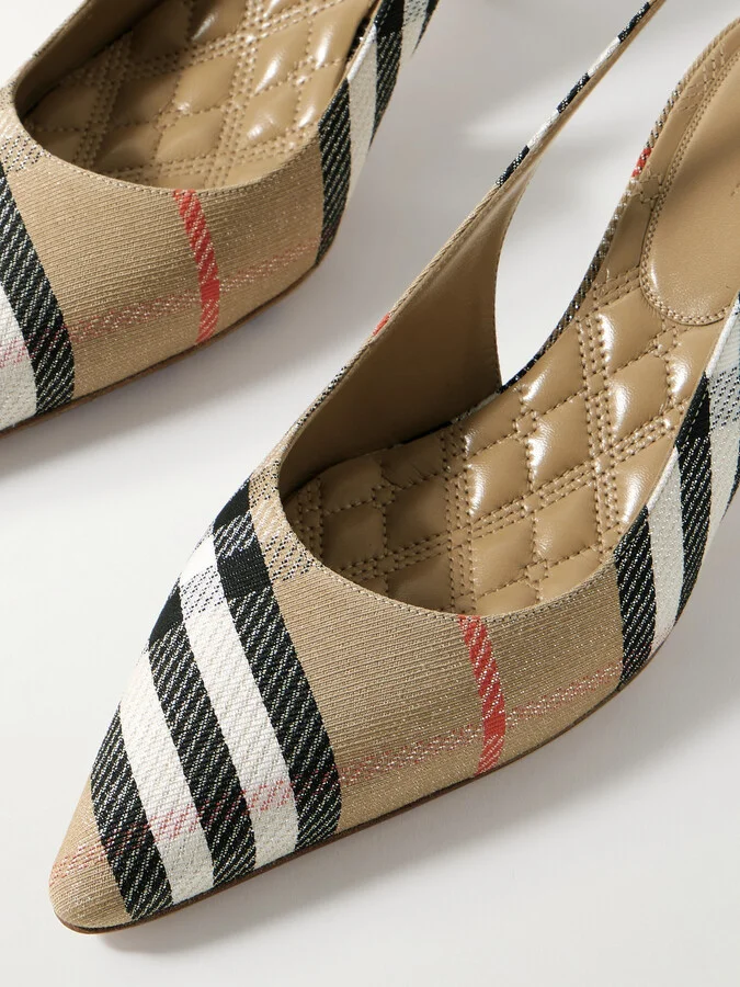 Burberry - Checked Canvas-jacquard Slingback Pumps - Neutrals - Image 4