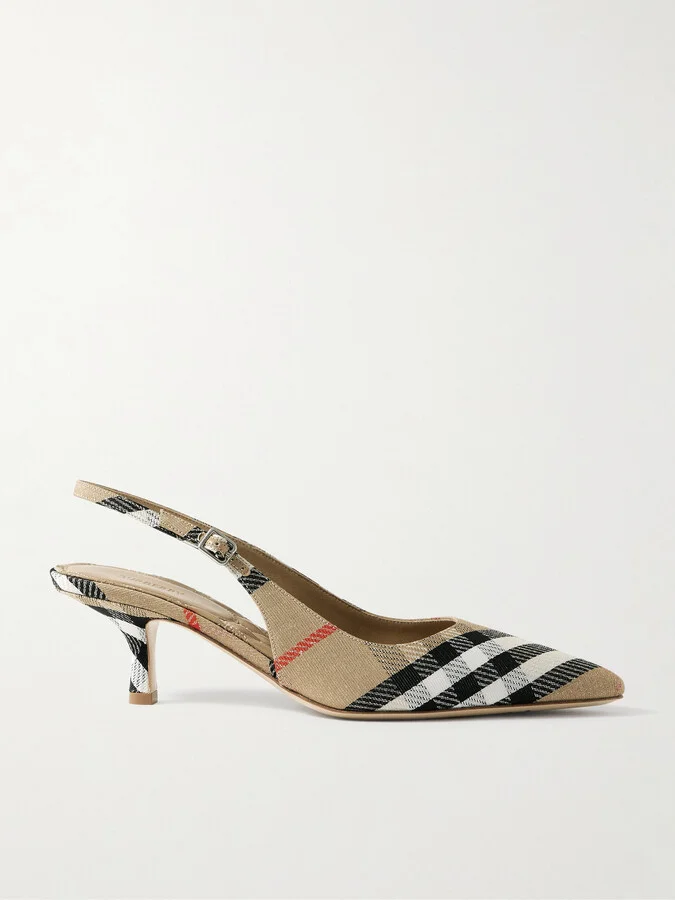Burberry - Checked Canvas-jacquard Slingback Pumps - Neutrals