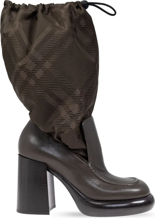 Burberry Checked Drawstring Fastened Wedge Boots
