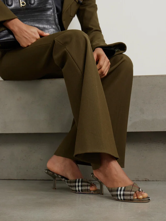 Burberry - Checked Linen Mules - Brown - Image 2