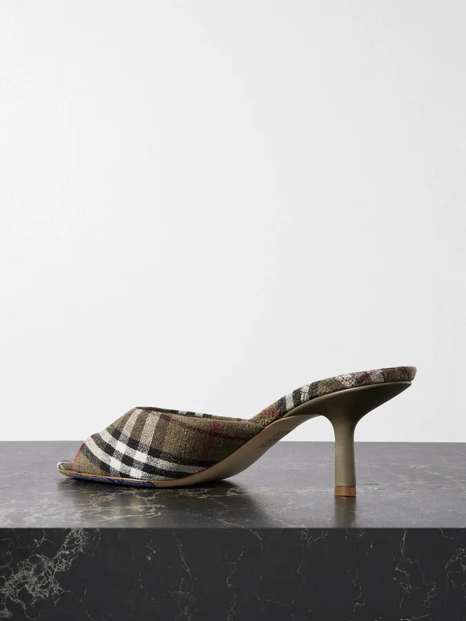 Burberry - Checked Linen Mules - Brown - Image 3