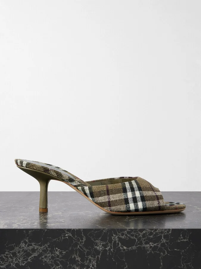 Burberry - Checked Linen Mules - Brown