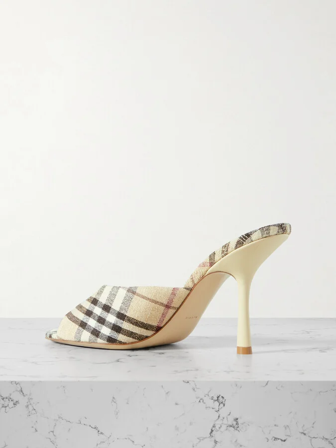 Burberry - Checked Linen Mules - Cream - Image 3