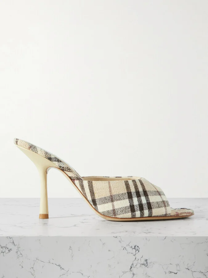 Burberry - Checked Linen Mules - Cream