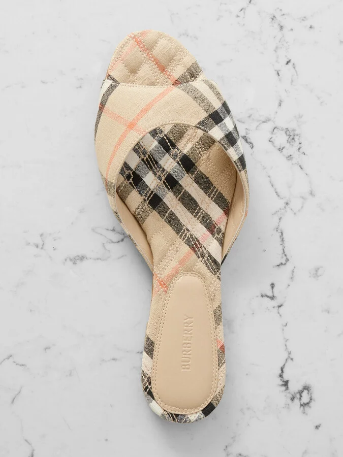 Burberry - Checked Linen Slides - Neutrals - Image 5