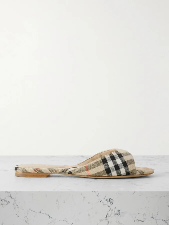 Burberry - Checked Linen Slides - Neutrals