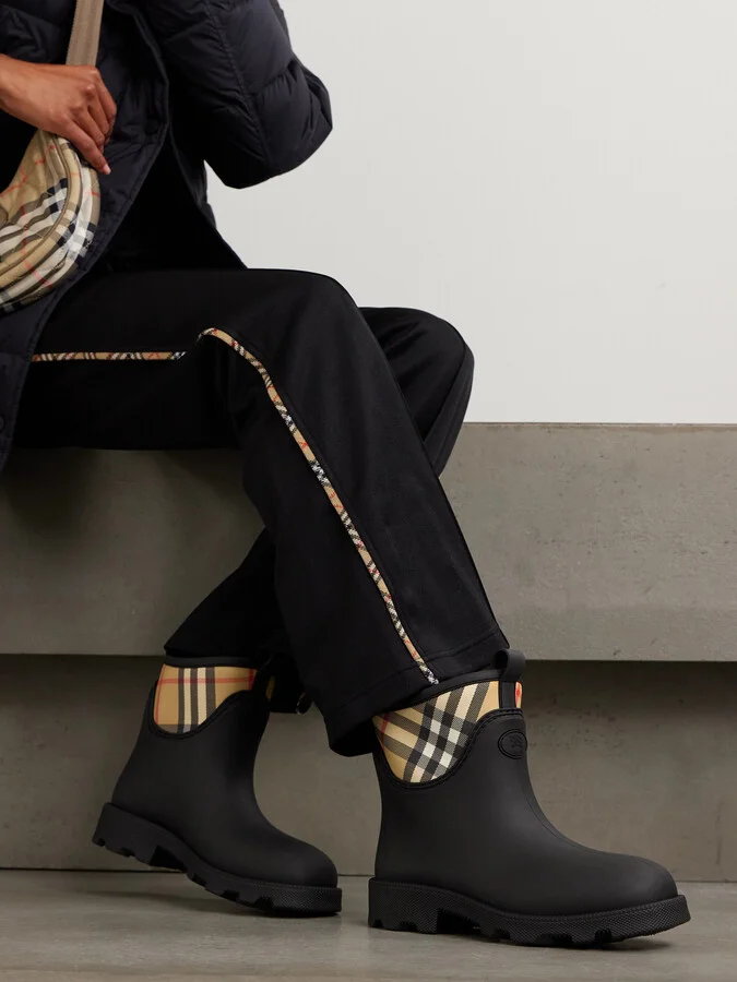 Burberry - Checked Nylon-paneled Rubber Ankle Boots - Black - Image 2