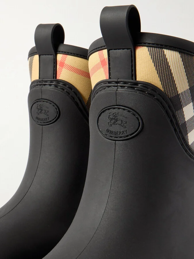 Burberry - Checked Nylon-paneled Rubber Ankle Boots - Black - Image 4
