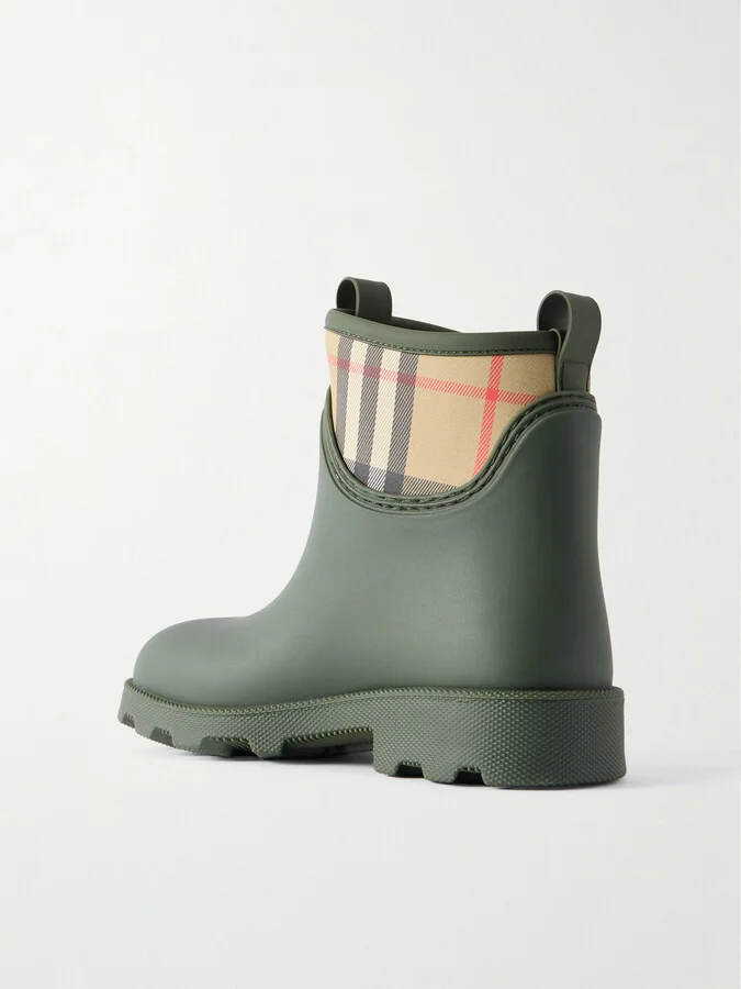 Burberry - Checked Nylon-paneled Rubber Ankle Boots - Green - Image 3