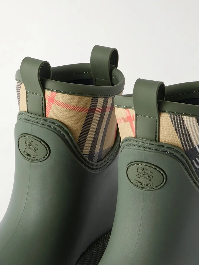 Burberry - Checked Nylon-paneled Rubber Ankle Boots - Green - Image 4