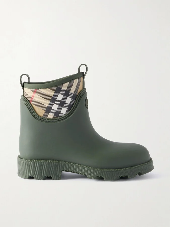 Burberry - Checked Nylon-paneled Rubber Ankle Boots - Green