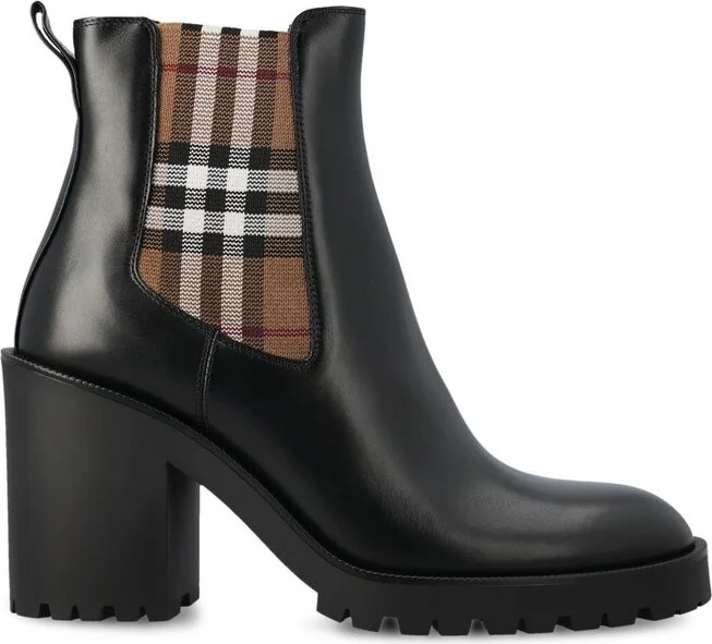 Burberry Checked Panel High Block Heel Boots