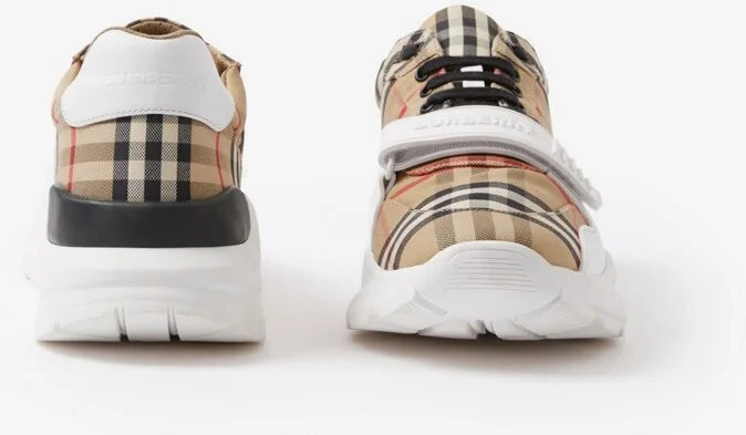 Burberry CheckSuede and Leather Sneakers Size: 39 - Image 5
