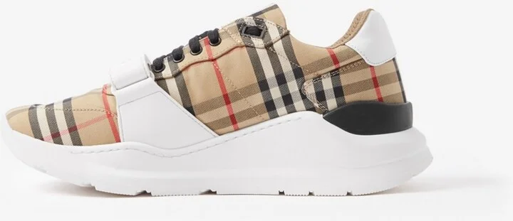 Burberry CheckSuede and Leather Sneakers Size: 39 - Image 6