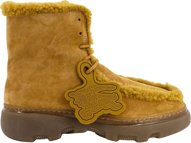 Burberry Creeper Shearling-Trim Ankle Boots