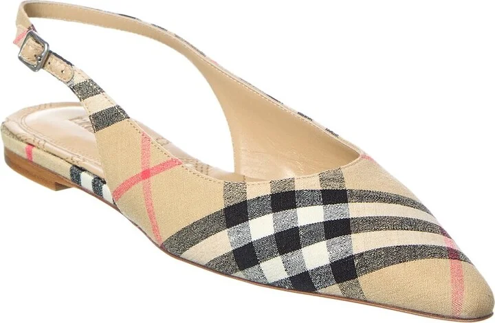 Burberry Dame Check Linen Slingback Flat