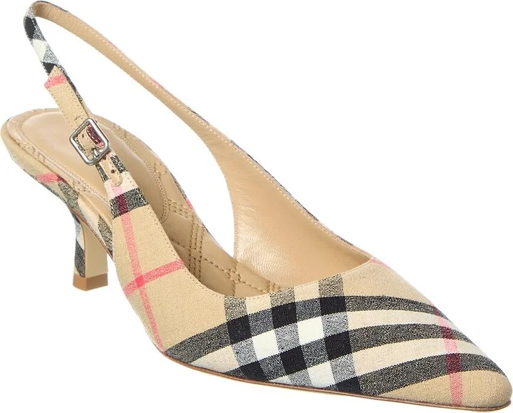 Burberry Dame Check Linen Slingback Pump