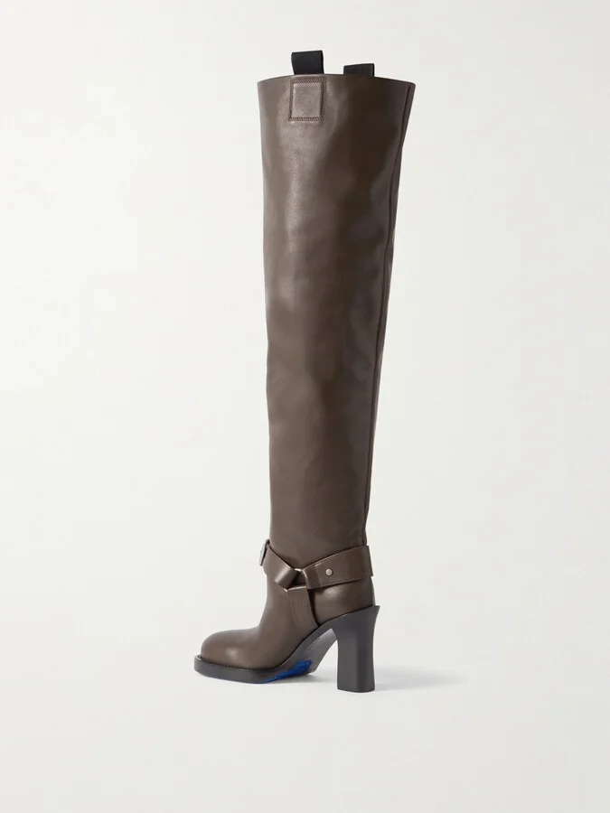 Burberry - Embellished Leather Over-the-knee Boots - Brown - Image 3