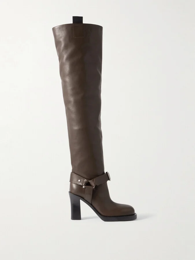 Burberry - Embellished Leather Over-the-knee Boots - Brown