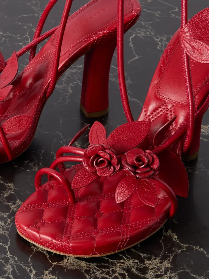 Burberry - Embellished Leather Pumps - Red - Image 4
