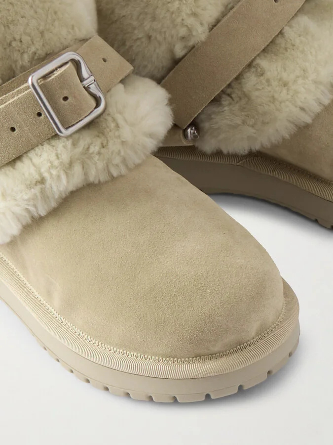 Burberry - Embellished Shearling And Suede Boots - Cream - Image 4