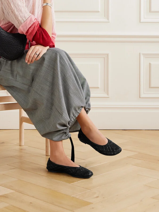 Burberry - Embroidered Quilted Leather Ballet Flats - Black - Image 2