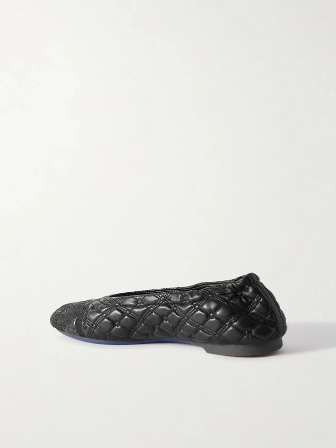 Burberry - Embroidered Quilted Leather Ballet Flats - Black - Image 3