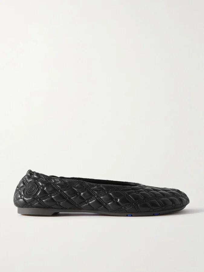 Burberry - Embroidered Quilted Leather Ballet Flats - Black - Image 5