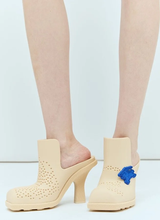 Burberry Equestrian Knight Square-Toe Slip-On Mules