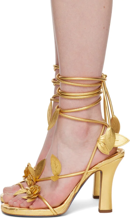 Burberry Gold Ivy Flora Heeled Sandals - Image 3