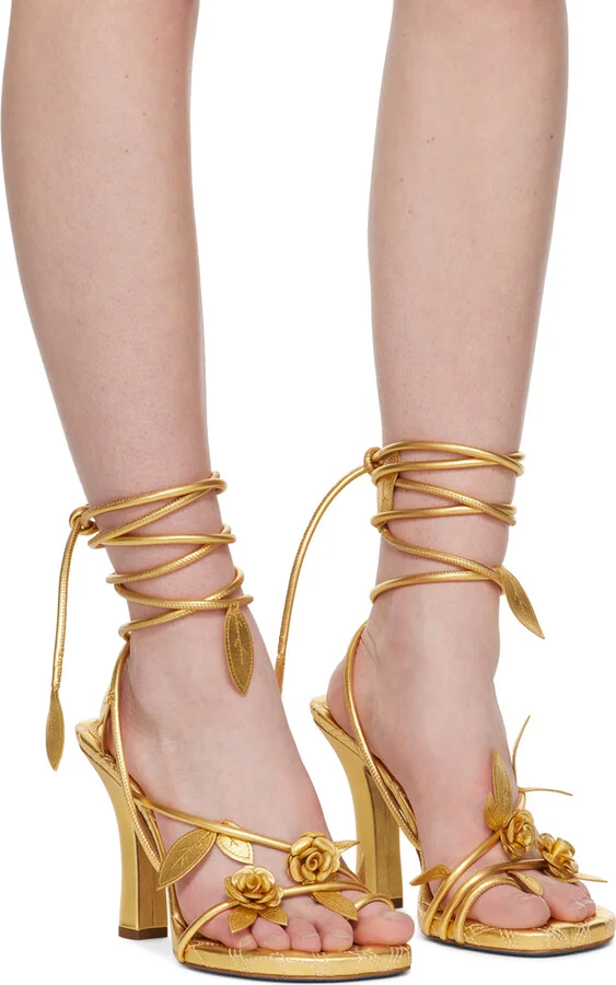 Burberry Gold Ivy Flora Heeled Sandals - Image 4