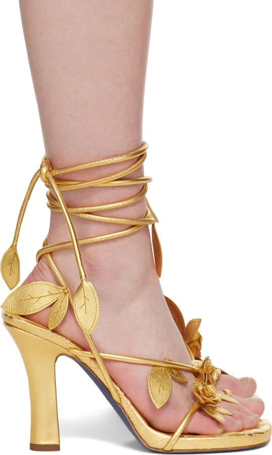 Burberry Gold Ivy Flora Heeled Sandals
