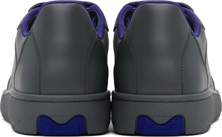 Burberry Gray & Blue Leather Stock Sneakers - Image 2