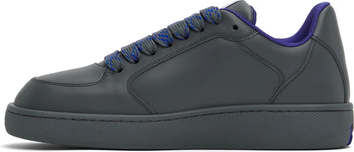 Burberry Gray & Blue Leather Stock Sneakers - Image 3