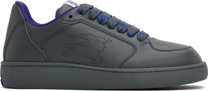 Burberry Gray & Blue Leather Stock Sneakers