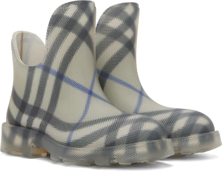 Burberry Gray Check Rubber Marsh Low Rain Boots - Image 4