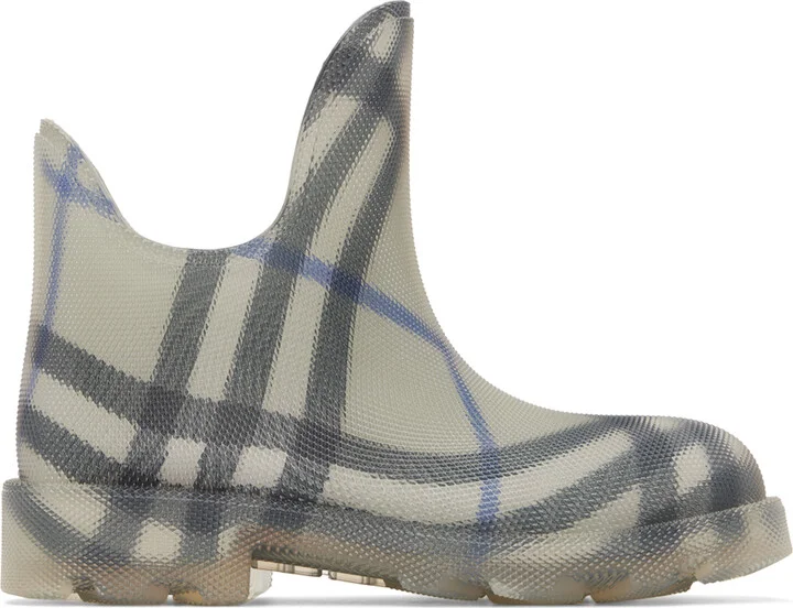 Burberry Gray Check Rubber Marsh Low Rain Boots