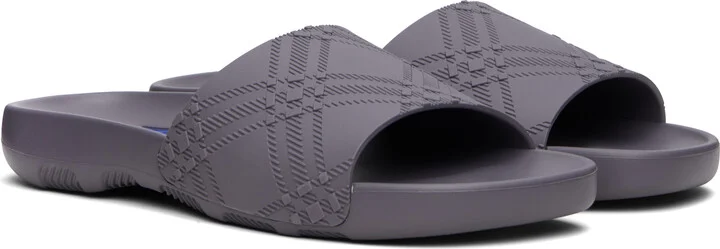 Burberry Gray Embossed Check Dive Pool Slides - Image 4