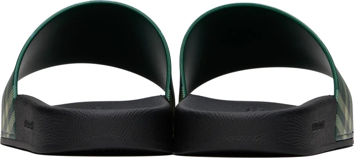 Burberry Green Check Pool Slides - Image 2