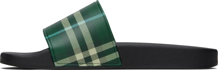 Burberry Green Check Pool Slides - Image 3