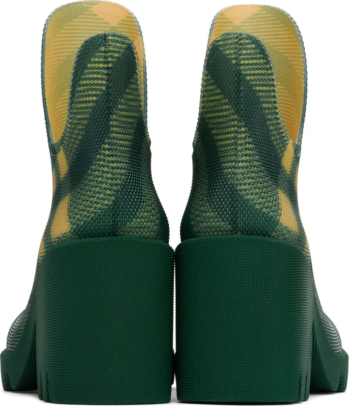 Burberry Green Check Rubber Marsh Heel Boots - Image 2