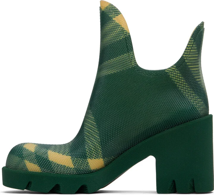 Burberry Green Check Rubber Marsh Heel Boots - Image 3