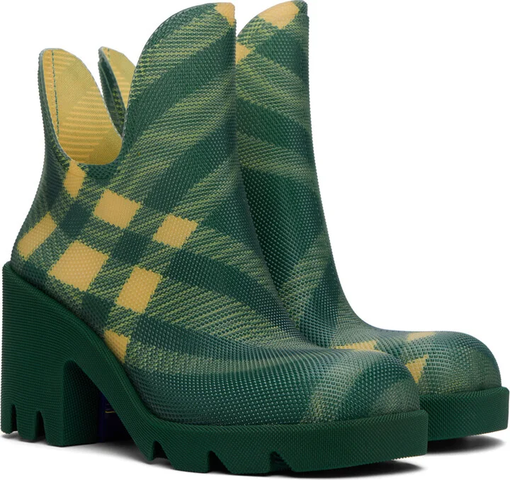 Burberry Green Check Rubber Marsh Heel Boots - Image 4